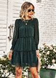 ROUND NECK JACQUARD LONG SLEEVE DRESS