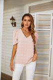 V-NECK PUFF SLEEVE WOOL BALL CHIFFON TOP