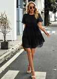 A-LINE SOLID COLOR SHORT SLEEVE DRESS