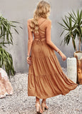 SLING PLEATS SOLID COLOR DRESS