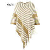 KNITWEAR STRIPED TASSEL CLOAK SHAWL COAT