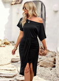 SOLID COLOR OFF THE SHOULDER LONG DRESS