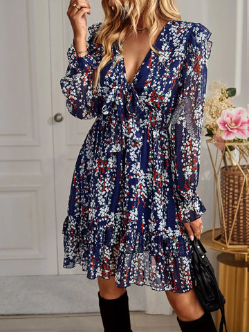 LONG SLEEVE SEXY PRINTED DRESS