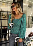 SQUARE NECK LONG SLEEVE PRINT SHIRT