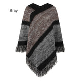 COLORED STRIPED KNITTED CLOAK FRINGED SHAWL