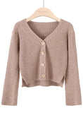 SHORT LONG SLEEVES BREASTED SOLID COLOR KNIT CARDIGAN