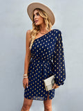 INCLINED SHOULDER LONG SLEEVE DRESS