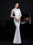 SHORT SLEEVE MERMAID LACE BEADING PROM DRESS