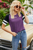 LOOSE SHORT-SLEEVED ROUND NECK COLOR MATCHING T-SHIRT