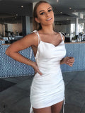 Party Summer Mini?Lace Up Cowl Backless Sexy Drawstring Ruched Dress