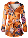 Floral Print Notched Dress Women 2018 Summer Long Sleeve Sexy Split