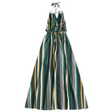 Striped Ruffled Backless Halter Maxi Dress Girl Dresses