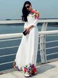 WHITE Printed Round Neck Maxi Dress