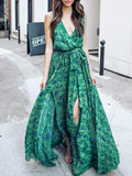 Sleeveless Printed Green Bohemia Maxi Dress