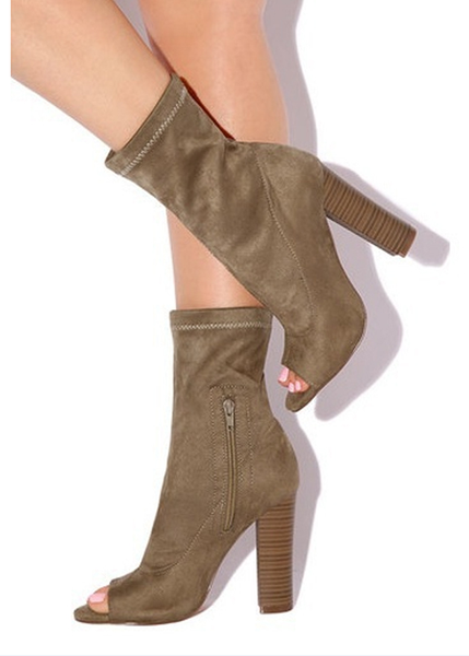Pretty Peep Toe Stretch Fabric Women's Autumn Shoes Square Heel Open Toe Women's High Heel Boots