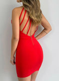 Red Bodycon Women Sexy Sleeveless Halter Mini Dress