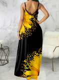 Casual Women Print Colorblock Ruffles Trim Slim Dress