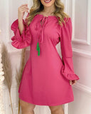 Off Shoulder Drawstring Bell Sleeve Ruffles Dress