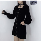 Black Gothic Women Vintage Long Sleeve Mini Dresses