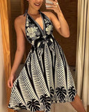 V-neck Floral Print Tight Waist Dress