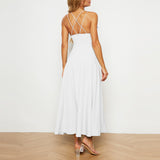 Plain Spaghetti Strap Backless High Waist Elegant Maxi Dress