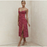 Summer Floral Printed Sexy Split High Waist Slim Mid-length Dresses