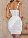 Woman Solid Mesh Bandeau Backless Sexy Party Dress