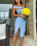 Sexy One Shoulder Cut-Out Split Thigh Skinny Dress