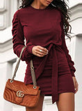 Solid Draped Sashes Bandeau Shirring Casual Dress