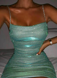 Green Sequins Rhinestone Strap Bodycon Dress