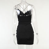 Women Back Cross Sleeveless Draped V-Neck Mini Sundress Party Dress