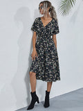 Chiffon Dress Summer Dress Casual V-neck Short-sleeved A-line Beach Long Robe Dress