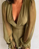 Solid Contrast Mesh Sexy V-Neck Cut-Out Back Dress