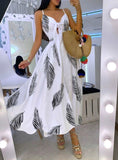 Women Leaf Print Knotted Front Cutout Button Maxi Dress