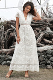 Women Fashion Solid Color White V Neck Dress Summer Dresses