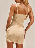 Woman Solid Mesh Bandeau Backless Sexy Party Dress