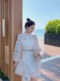 High Quality Vintage Hollow Out Lace Floral Embroidery Party Dress