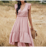 Hollow Out Ruffle Pink Lace Slim Elegant Dresses