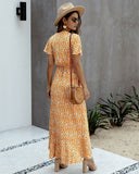 Pink Female Polka Dot Sexy V-neck Ruffle Short-sleeved Beach Vacation Summer Dress
