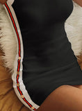 Black Contrast Binding Colorblock Ribbed Dress
