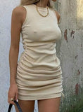 Solid Sleeveless Ruched Bodycon Mini Dress