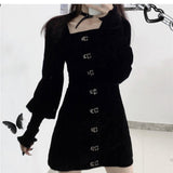 Black Gothic Women Vintage Long Sleeve Mini Dresses