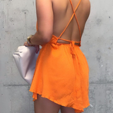 Solid Lace Up Hallow Out Sexy Party Dresses