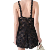 Sexy Lace Frill Hem Spaghetti Strap Hallow Out Mini Dress