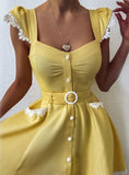 Solid Lace Sweet Young Style Woman Dress