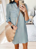 Slim Casual Office Lady Denim Solid Dresses