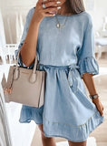 Solid Ruffles Sashes Casual Elegant Sweet Woman Dress