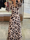 Women Cheetah Print Button Design Maxi Dress
