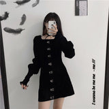 Black Gothic Women Vintage Long Sleeve Mini Dresses