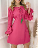 Off Shoulder Drawstring Bell Sleeve Ruffles Dress